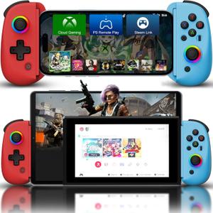 Joso Mobile Gaming Controller for iPhone/iPad/Tablet, Android Wireless Controller with Hall Effects Joysticks, Support PC/Switch, Play Cloud Games/PS Remote Play/COD/Genshin Impact & More - Blue+Red (D8)
