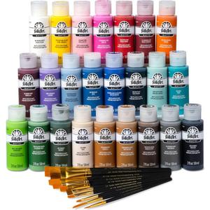 FolkArt 99445 24 Bottle Acrylic Craft Paint Set with 10 Pack of Brushes, 2oz
