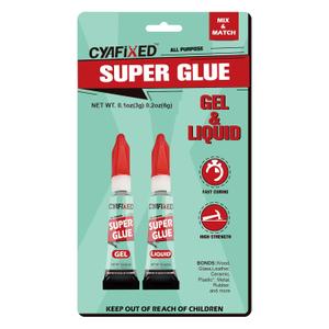Super Glue Liquid&Gel, Instant Adhesive, Multipack Cyanoacrylate Strong Clear Glue for Shoe Sole Repair Ceramic Plastic Metal Wood Pottery Leather Aquarium Glass, Rubber, Strong Bonding (2 x 3g)
