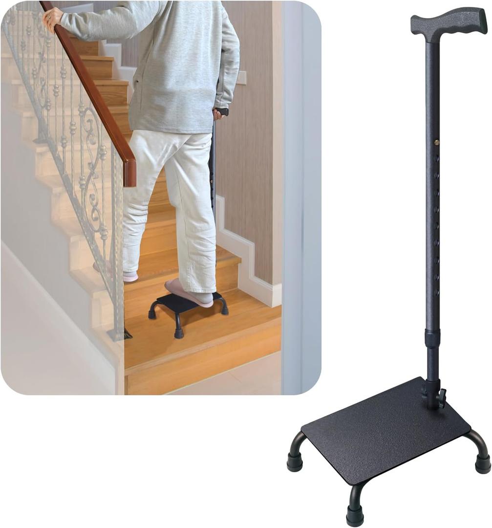 Aliseniors Adjustable Stair Climbing Cane for Seniors, 400 lbs Step Assist Aid for Walking Up & Down Stairs, Stability Walking Sticks and Mobility on Stairs, Stair Lift Walker Cane for Balance