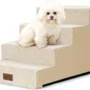 Dog Stairs for Small Dogs 15.7" H, 4-Step Gentle Incline Pet Step for Couch Sofa, Non-Slip Right-Angle Dog Ramp for Puppy Doggie Senior Cats, 15.7x23.6x15.7 Inch, Beige