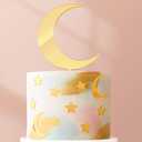 Huray Rayho 27 Pcs Moon Star Cake Toppers Acrylic Cake Decorations Twinkle Twinkle Little Star Celestial Cake Charms Mirror Gold for Over the Moon Baby Shower Wedding Birthday Party