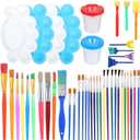 60Pcs Kids Painting Brushes Set, Painting Tools Set with Paint Cups, Lids Paint Palettes, All Purpose Multi Sizes Oil Watercolor Paints Brushes Supplies Bulk for Kids Children