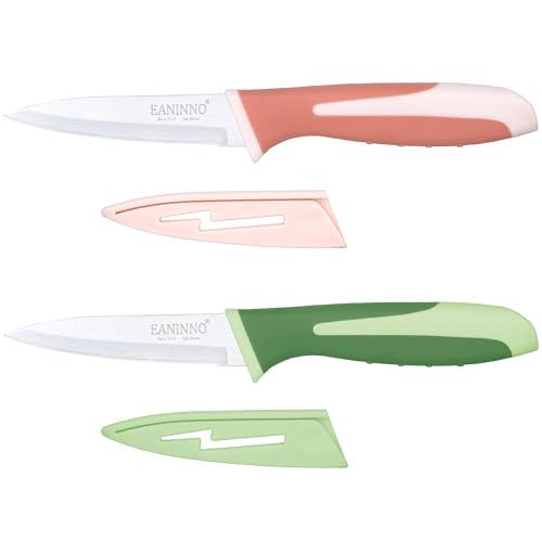 EANINNO Paring Knife with Cover Silicone Handle, 2 PCS Small Kitchen Paring Knives Set 3.5" Sharp for Fruit Vegetable Peeling Cutting, Stainless Steel