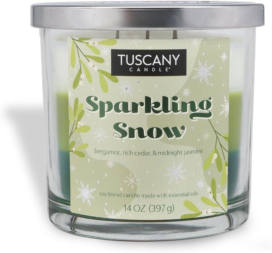 Tuscany Candle Sparkling Snow: Frosted Evergreens & Musk Scented Holiday Candle, 14 oz