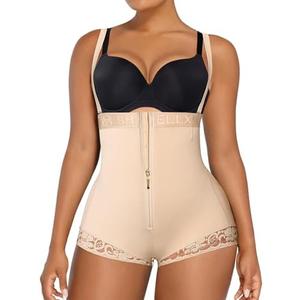 SHAPELLX Fajas Colombianas Shapewear for Women Tummy Control Postpartum Body Shaper Butt Lifting Open Bust Bodysuit, M