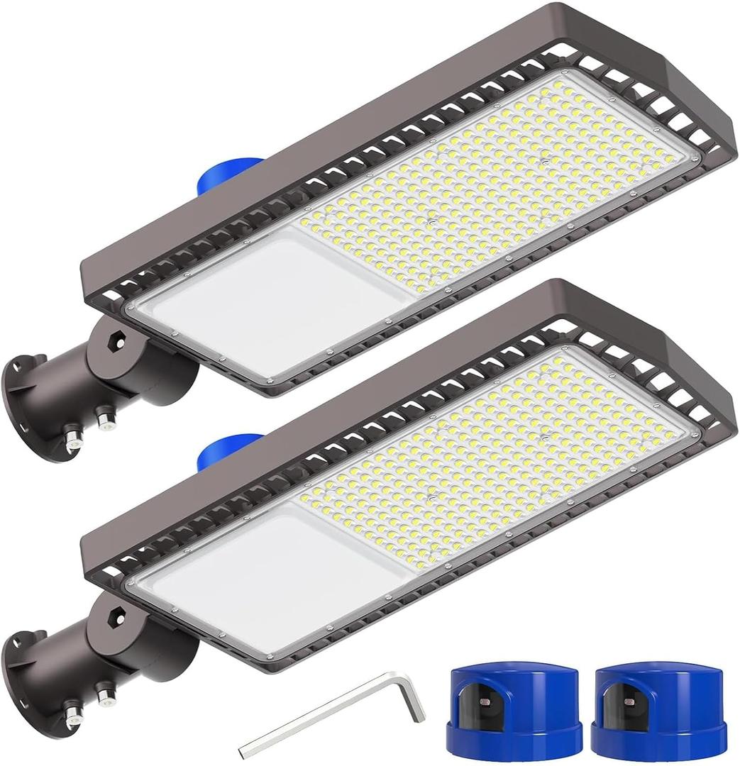 200W LED Parking Lot Lights Outdoor, 26000LM Commercial Street Light with Dusk to Dawn Photocell, IP65 Waterproof, 6500K 100-277V Slip Fitter Mount Shoebox Pole Lights for Yard Garage 2 Pack