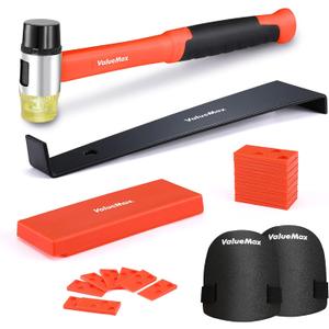 ValueMax Laminate Wood Flooring Installation Kit with Solid Tapping Block, Wider Heavy Duty Pull Bar, Reinforced Double-Faced Mallet with Non-Slip Soft Grip, Foam Kneepads, 30-Piece Spacers