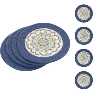 SHACOS 8 Inches Trivets for Hot Dishes, 4 Pieces Cotton and Felt Floral Pattern Trivet Mats for Kitchen, Hot Pads for Countertops and Table, Heat-Resistant Pot Holders for Hot Pots and Pans, Blue