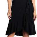 Kiyonna Plus Size Whimsy Ruffled Midi Wrap Dress with Sleeves, Wrap Around Style for Cocktail, Party, Wedding Guest or Work, Black Size 0X (10-12)