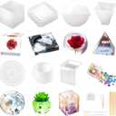 Resin Molds Silicone Kit 20Pcs,Epoxy Resin Molds Including Sphere,Cube,Pyramid,Square,Round, Used for Create Art,DIY,Coasters,Candles.Bonus Decorative Sequins and The Complete Set (20PCS Resin molds)