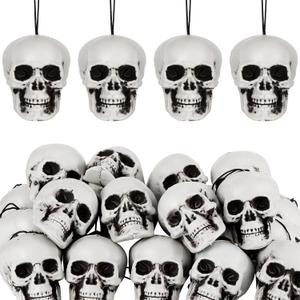 Lenwen 24 Pcs Horror Christmas Skull Hanging Tree Ornament Decor Plastic Mini Halloween Skulls Head Small Skeleton Head Decoration Hanging Ornament for Xmas Holiday Party Supplies (1.8x1.8x2.4'')