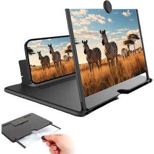 12" Phone Screen Magnifier, 2026 New 2-in-1 3D HD Portable Projector Screen,12 Inch Screen Amplifier for Movies Gaming, Compatible with iPhone Samsung All Smartphones