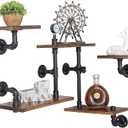 Industrial Rustic Modern Wood Ladder Pipe Wall Mounted Floating Shelves - Set of 3 Bookshelf,DIY Storage Shelving,Hung Bracket,Bookcase (Set of 3 Ladder Shelves)