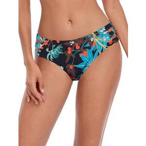 Ocean Blues Women's Strappy Bikini Bottom Full Coverage Swim Briefs Large, Leaf Pattern