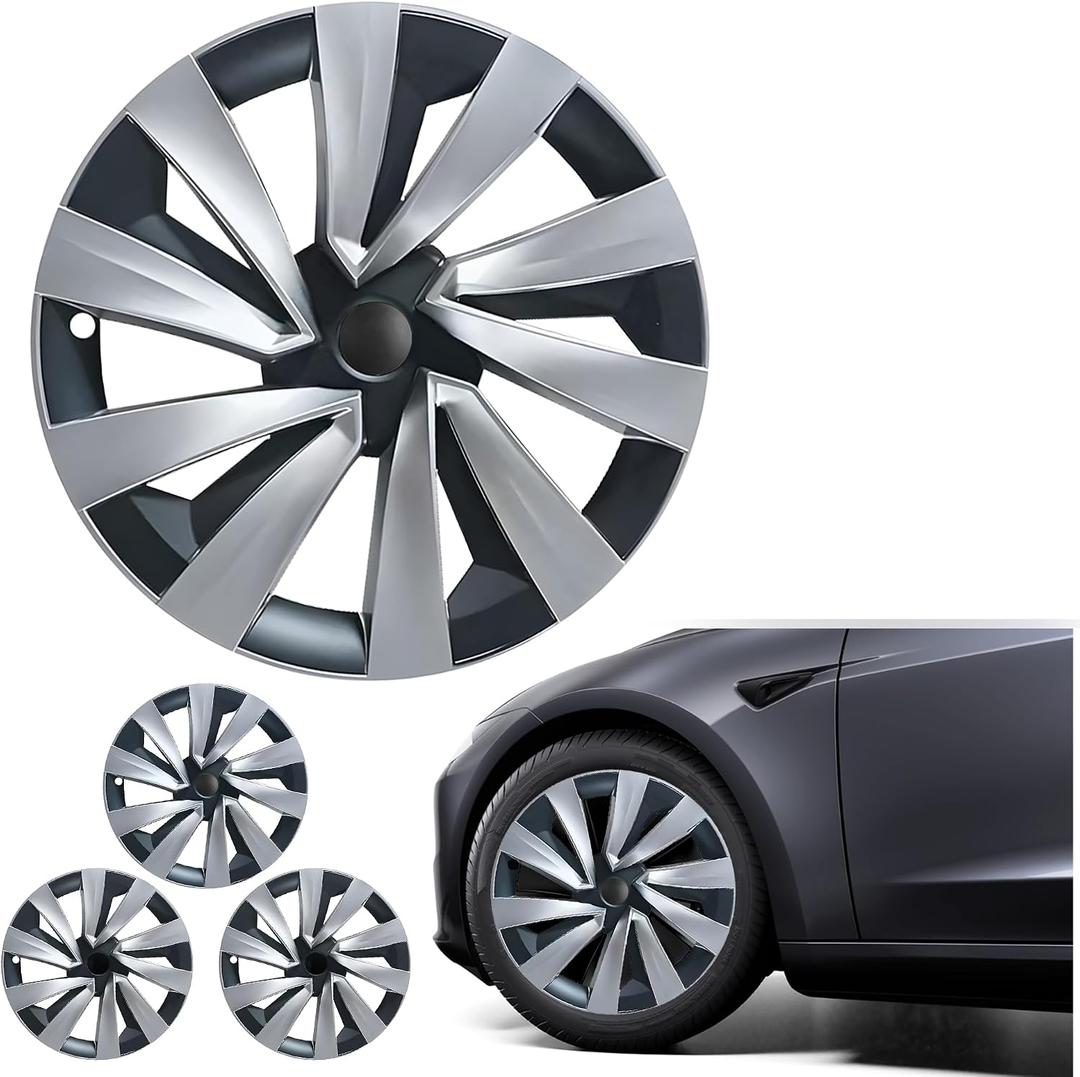 19 Inches Wheel Covers for 2025 2026 Tesla Model Y Juniper, Hub Protection Accessory, Replacement for Tesla Model Y 2025 Rim Protector, ABS Hubcaps 4-Piece, Black and White Color Contrast