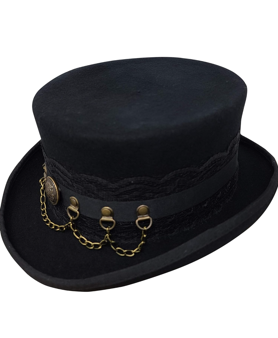 Hat with Leather Band and Chain | Victorian Style Steampunk