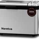 Neretva Bread Maker, 3.3LB Larger Bread Machine 15-in-1 Stainless Steel & Nonstick Ceramic Pan & Auto Nut Dispenser Breadmaker Machines Full Touch Panel with Gluten Free White Wheat Rye French Pizza (Silver)