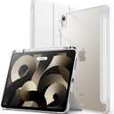 JETech Case ONLY for iPad Air 11-Inch M4/M3/M2 (2026/2025/2024), iPad Air 5/4 (2022/2020 5th/4th) with Pencil Holder, Clear Transparent Back Slim Stand Shockproof Tablet Cover (White)