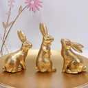 Glintoper 3 Pack Easter Bunny Figurines Decor, Mini Resin Golden Bunnies Spring Sculpture Tabletop Ornament, Rabbits Festival Present for Garden Home Table Office Dining Room Mantle Party Supplies