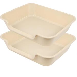 2 Pack of Extra Large Cat Litter Box (ABS Material), Low Entry Senior Litter Pen for Geriatric Kitty Big Cats, Jumbo Pet Safe Litter Boxes Tray for Pets Potty (Beach Sand, 24" L x 20" W)