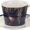 Portmeirion Sara Miller London Chelsea Teacup and Saucer, Navy | 8 Oz Cup for Drinking Tea and Coffee | Made from Fine China with Gold Detail | Handwash Only