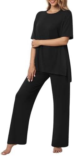 Netsmile Women's Pajamas Set 2 Piece Lounge Sets Short Sleeve Long Pants Ladies Pjs Comfy Loungewear Outfits with Pockets XL