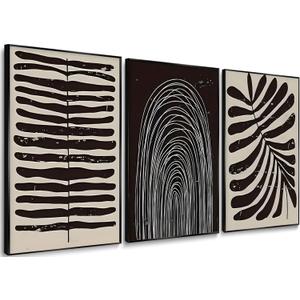 3 Pcs Abstract Neutral Line Wall Art Pictures Minimalist Canvas Posters Mid Century Black and White Beige Prints Striped Painting Home Wall Decor for Living Room Bedroom Bathroom 12x16in Unframed