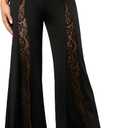 WDIRARA Women's Contrast Lace Flare Leg High Waisted Dressy Loose Elegant Pants Black M