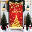 2 x Christmas Door Cover, Red Christmas Door Banner Merry Christmas and Happy New Year Front Door Christmas Tree Backdrop for Winter Holiday Xmas New Year Decorations,70.8 X 35.4 Inch