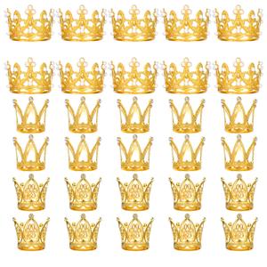 25 Pcs Gold Crown Cake Toppers, Mini Crowns for Flower Bouquets, Birthday, Cake, Wedding, Baby Shower, Party Decorations, 3 Styles with Rhinestone Pearl and Alloy Designs