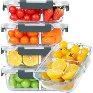 KOMUEE 30 oz 5 Pack Glass Meal Prep Containers 2 Compartments, Glass Food Storage Containers with Lids, Airtight Lunch Box, Microwave, Oven and Freezer Safe BROKEN GLASS