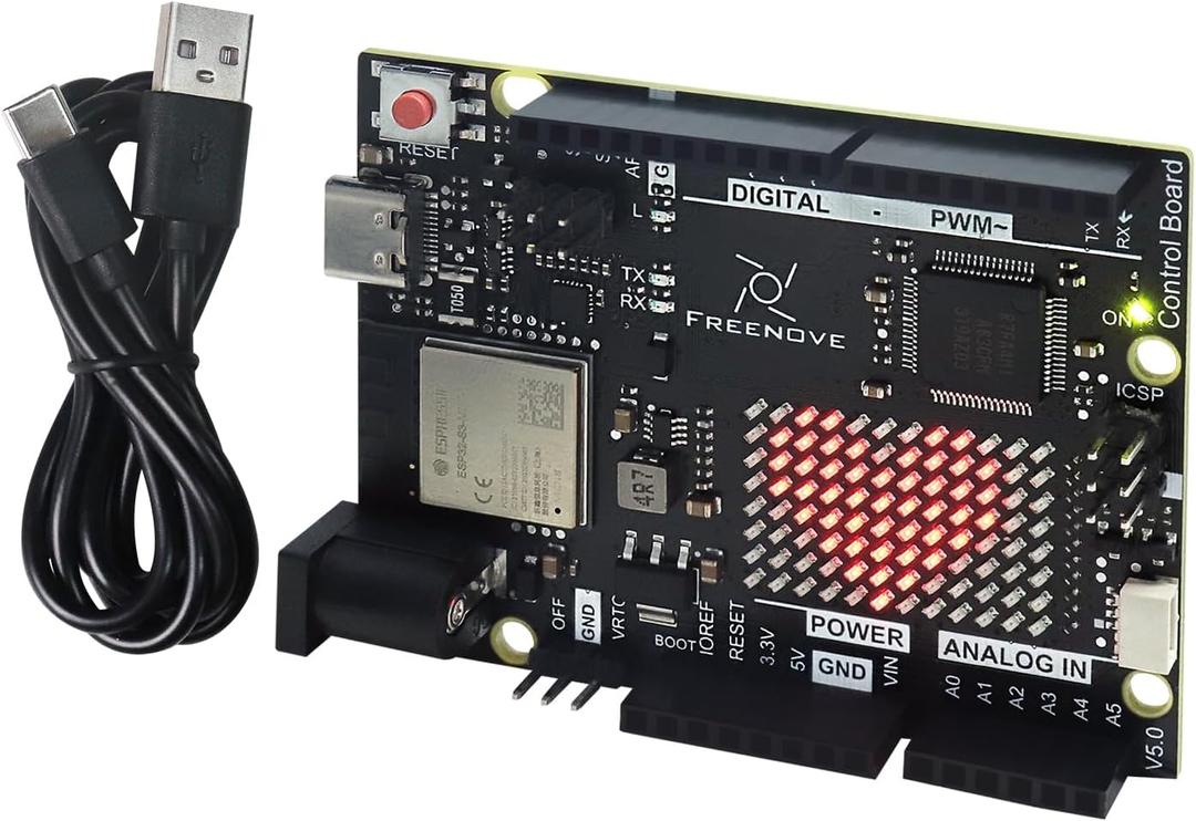 Freenove Control Board V5 Rev4 WiFi (Compatible with Arduino IDE), Arm Cortex-M4 Microcontroller, Onboard ESP32-S3, LED Matrix, USB-C Connector, Example Projects and Code Tutorial