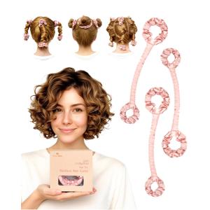 BONNET QUEEN 3 Pack Small Satin Heatless Hair Curler for Short Hair, Heatless Curls Overnight, Hair Curlers to Sleep In, Damage-Free Small Curls with Built-in Scrunchie, Cream Pink