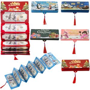 5 PCS Christmas Money Holders Xmas Surprise Money Envelope with 10 Slots as Credit Card Slots Christmas Cash Holder Booklet for DIY Cash Gift Card Wallet Clip Festive Party Decor