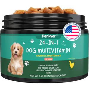Dog Vitamins and Supplements, Senior & Puppy Multivitamin for Dogs Support with Glucosamine Chondroitin Omega Probiotics - Dog Multivitamins Chewable for Hip & Joint, Skin, Immune - (Chicken 60 Ct) Best Before March 18, 2027