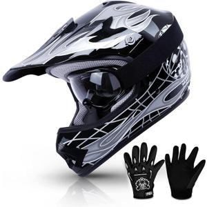 TCMT Youth Dirt Bike Helmet DOT Certified - Kids Full Face Motocross ATV Helmet with Goggles, Gloves and Helmet Bag for Off-Road, BMX, MX, Street Riding, Youth X-Large
