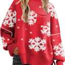 Women's Oversized Sweaters 2025 Crewneck Long Sleeve Batwing Pullover Tops (Red)