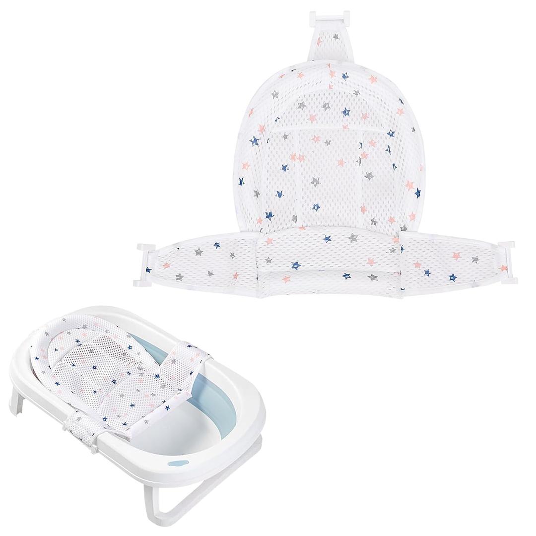 Colorlife Baby Bath Seat Support Net Infant Bathing Seat Support Mat, Adjustable Comfortable Non-Slip Three-Pointed Baby Shower Net Bathtub Sit Up Mesh for Newborn 0-6 Months-White(No Bathtub)