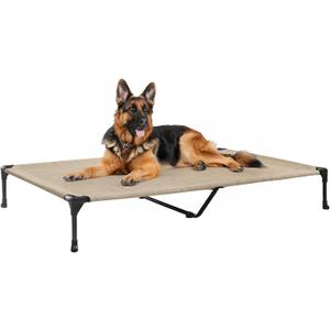 Veehoo Outdoor Elevated Dog Bed Large Sized Dogs, XL Cooling Raised Dog Cots Beds Training Platform Off Ground Hammock with Breathable Mesh, No-Slip Feet, 49"x33", Beige Coffee