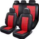 P&J AUTO Leather and Mesh Car Seat Cover Full Set in 9pcs Universal Fit for Cars Trucks Vans & SUVs Airbag Compatible (Red)