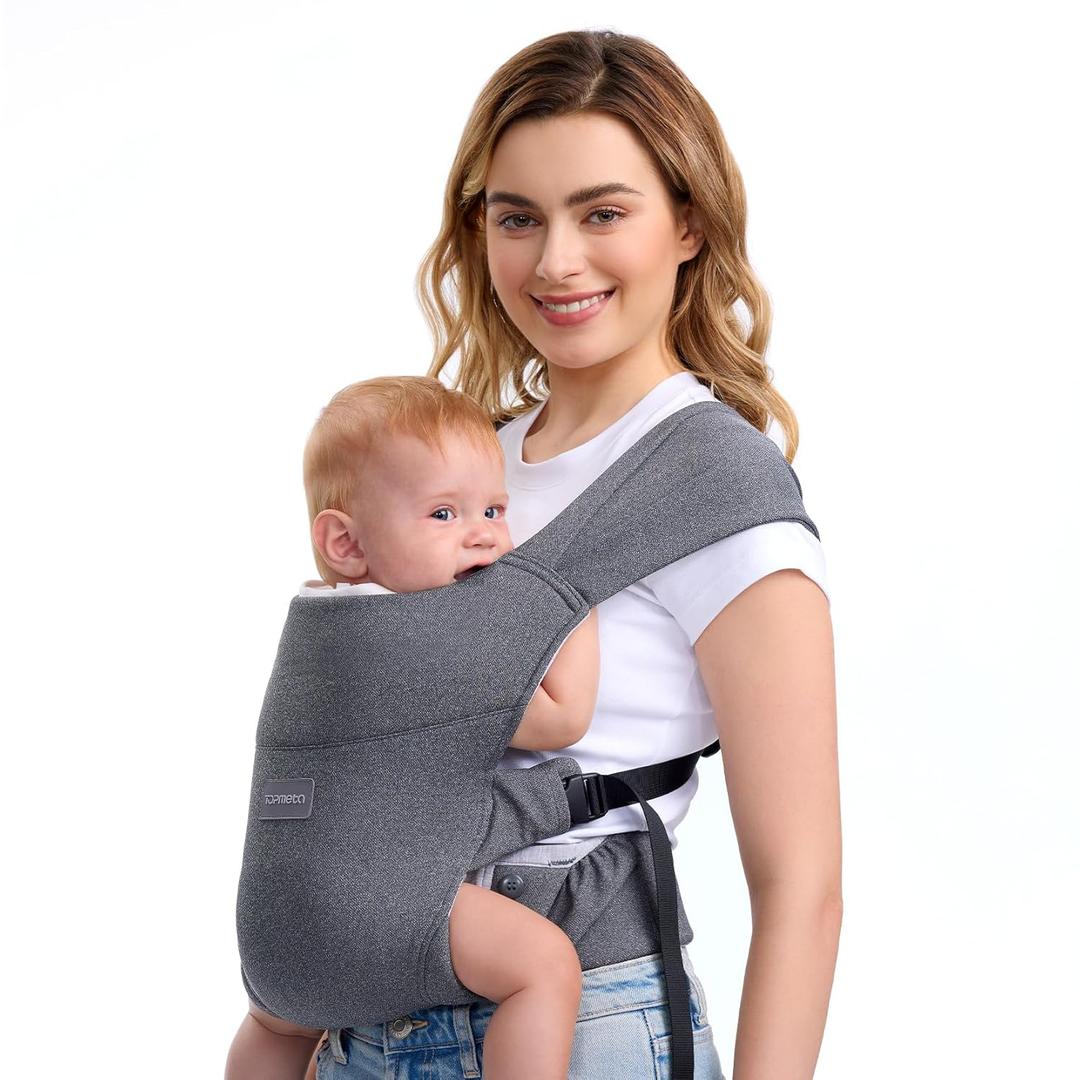 Portable Baby Carrier, Spreadable Wide Shoulder Straps with Ergonomic Support, Lightweight and Compact Baby Wrap Carrier, Cozy Fabric Care for Babys Skin, Promotes Healthy Development, Grey