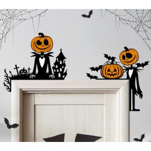 2Pcs Night Before Christmas Halloween Decorations Metal Door Corner Decor, Pumpkin Jack Skellington Vintage Wall Art Decor Indoor Halloween Party Decorations