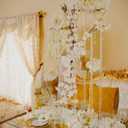 10 Pcs Acrylic Clear Vases for Wedding Centerpieces, 23.62in Tall Flower Stand, Engagement Home Party Table Decor Centerpiece Vases, Rectangular Acrylic Flower Stand with 50 Pcs Gold Napkin Rings