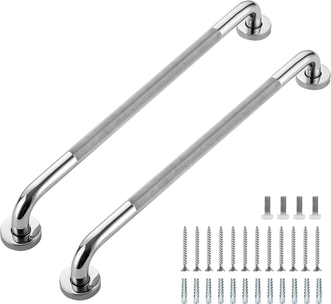 Grab Bars for Shower, 2 Pack 24-Inch Anti Slip Shower Handles for Elderly, Safety Shower Grab Bar, Stainless Steel Handicap Grab Bars for Bathroom (Polished Nickel 1" Diameter)