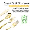 NOCCUR 400PCS Gold Silverware Disposable - Gold Plastic Silverware - Gold Plastic Cutlery Include 200 Forks, 100 Spoons, 100 Knives, Gold Disposable Silverware Perfect for Party&Daily Using