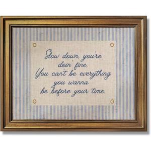 Vintage Gold Framed Wall Art Slow Down You're Doing Fine Music Poster Uplifting Positive Quote Stripe Motivational Painting Retro Song Lyric Canvas Print Daily Reminder Home Decor 16x24inch