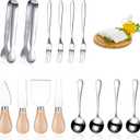 Patelai 14 Pcs Cheese Spreader Knives Set for Charcuterie Board Charcuterie Accessories Utensils Butter Knife Small Serving Spoons Tiny Tongs and Forks for Birthday(Wood Handle)