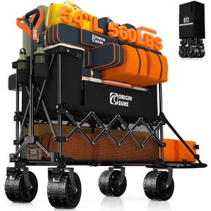 400L Double Decker Wagon Collapsible with 54" L Tailgate, 560lbs Heavy Duty Wagons Carts Foldable, Extra Large Folding Beach Wagon with Big All-Terrain Wheels for Camping, Sports, Groceries, Black