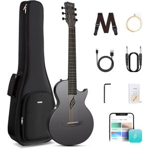 Enya NOVA GO SP1 Carbon Fiber Travel Guitar - 35" Acoustic Electric with Smart AcousticPlus Technology, Built-in Effects, USB Recording, Bluetooth Speaker, Beginner Bundle with Gig Bag & Accessories